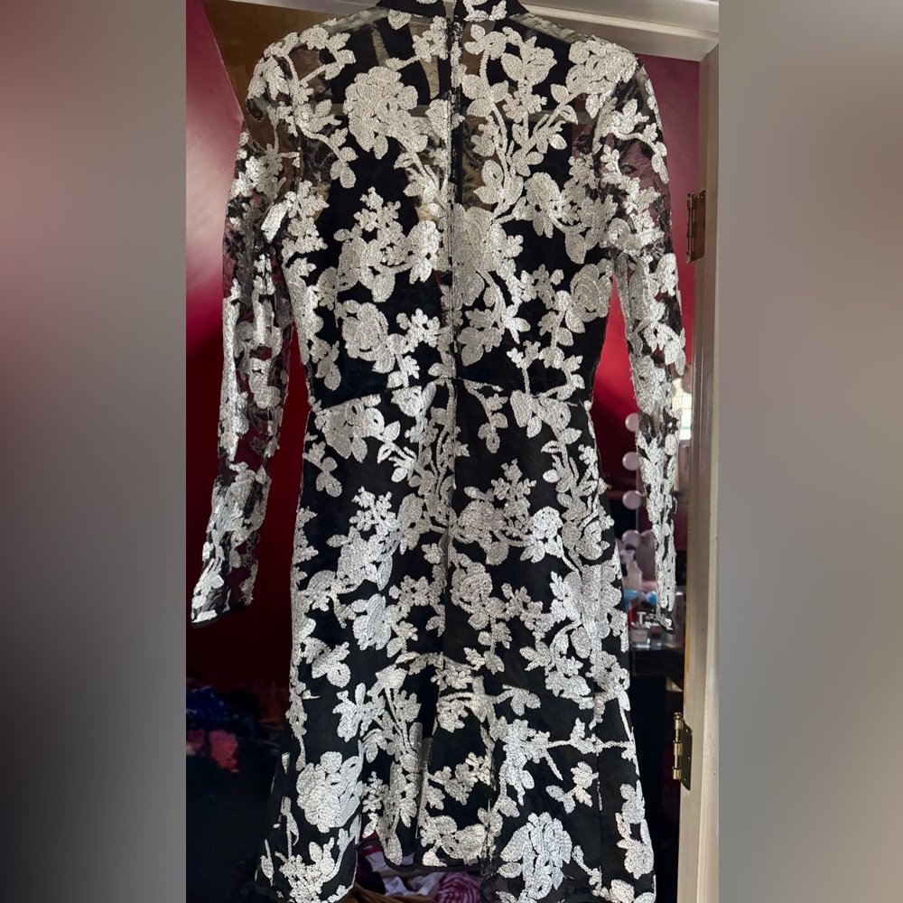 Adelyn Rae Black Dress with Silver Floral Lace Accents - Picture 2 of 4